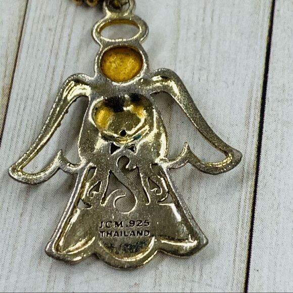 925 Silver and Gold over Silver Angel Necklace - Picture 3 of 4